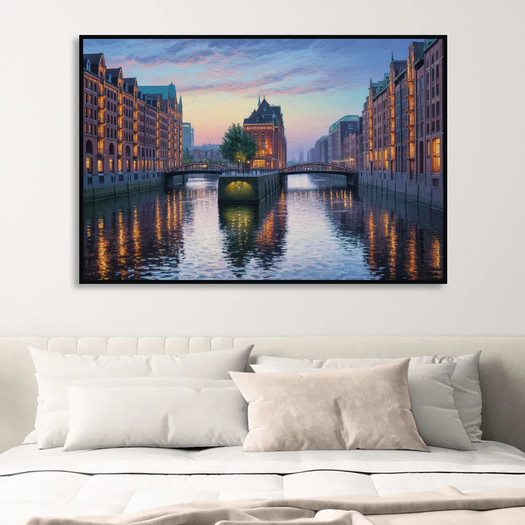 Speicherstadt Dreams Living Room - Black Canvas Wall Art