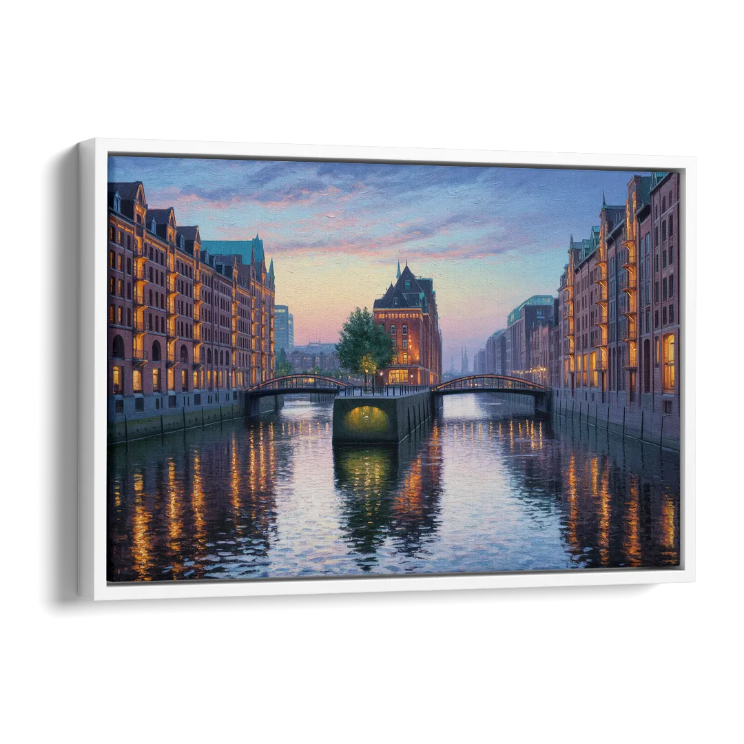 Speicherstadt Dreams Side - White Canvas Wall Art