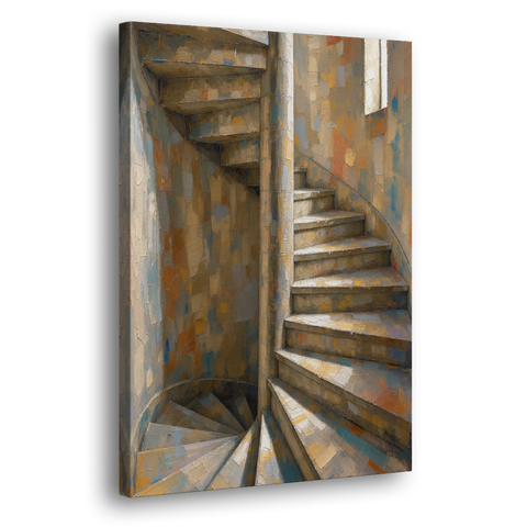 Spiral Staircase Painting in a Stone Tower - Canvas Wall Art - Side