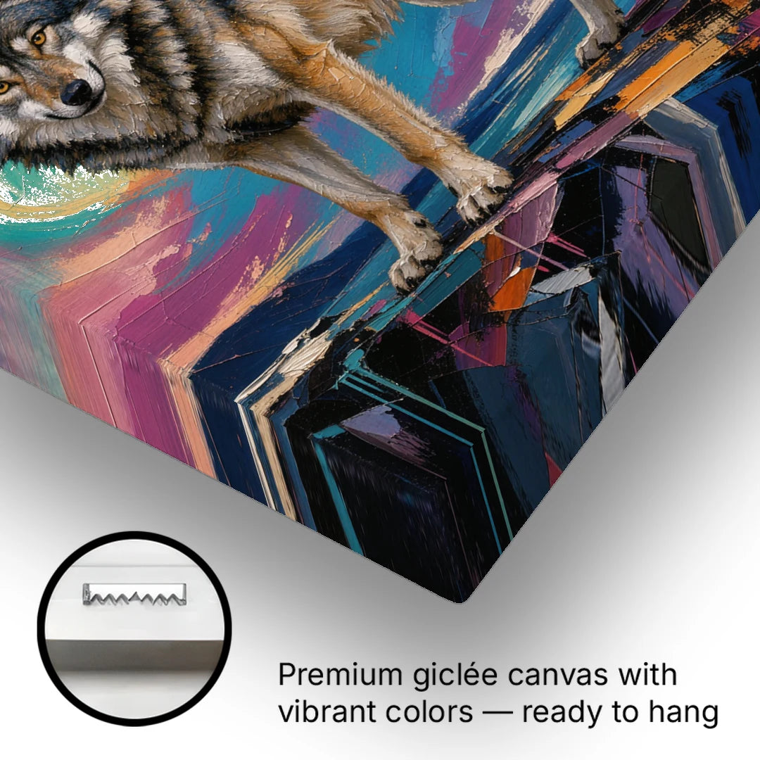 Spirit Wolf Painting Under the Aurora - Canvas Wall Art - Gallery Wrap Corner
