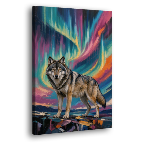 Spirit Wolf Painting Under the Aurora - Canvas Wall Art