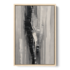 Split Black Column for a Men's Office - Oak Framed Canvas Wall Art - Front