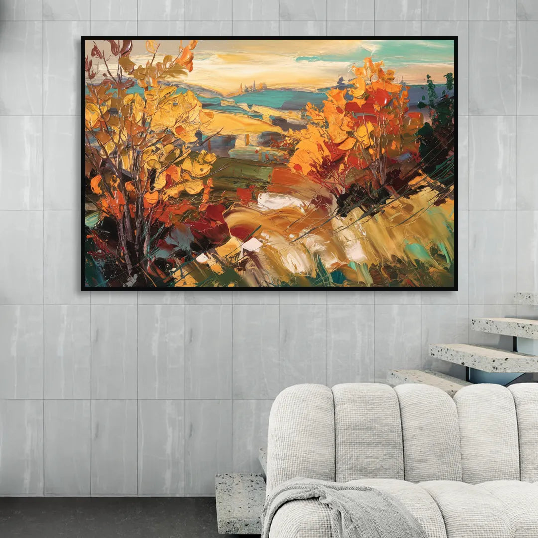 Spokane Autumn Colors Sitting Room - Black Canvas Wall Art