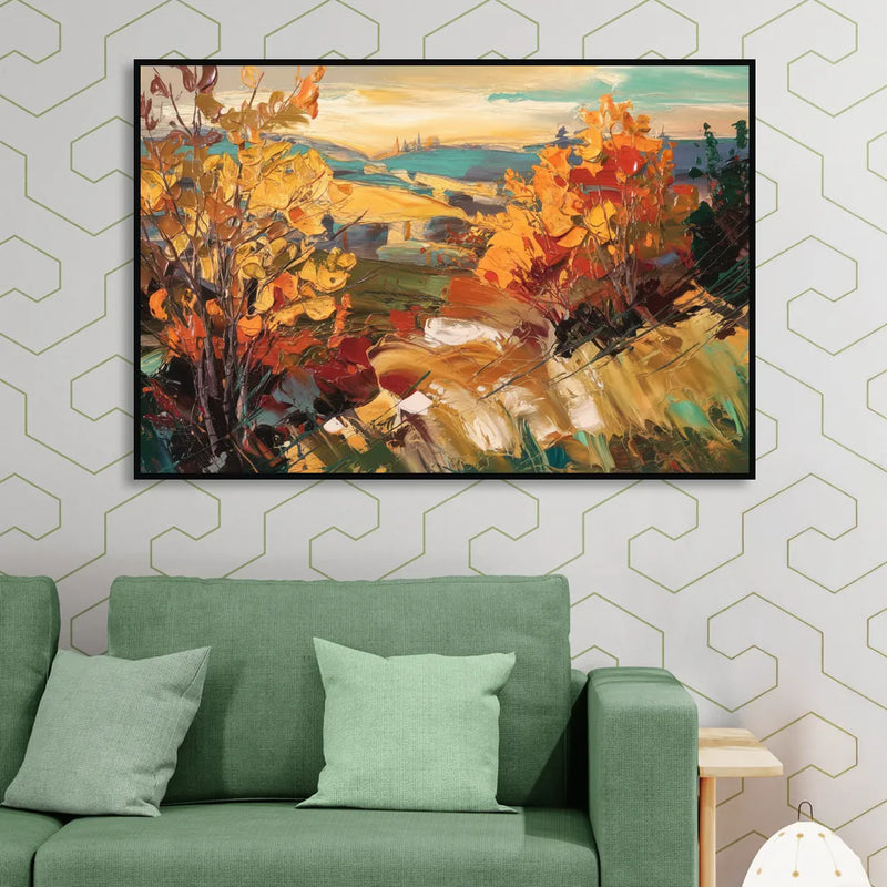 Spokane Autumn Colors Living Room - Black Canvas Wall Art