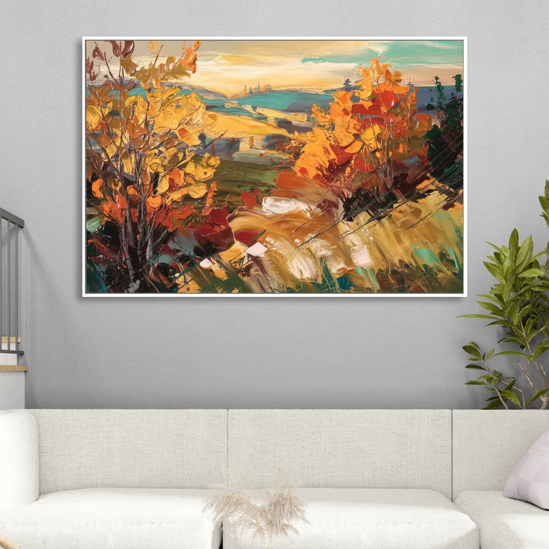 Spokane Autumn Colors Sitting Room - White Canvas Wall Art