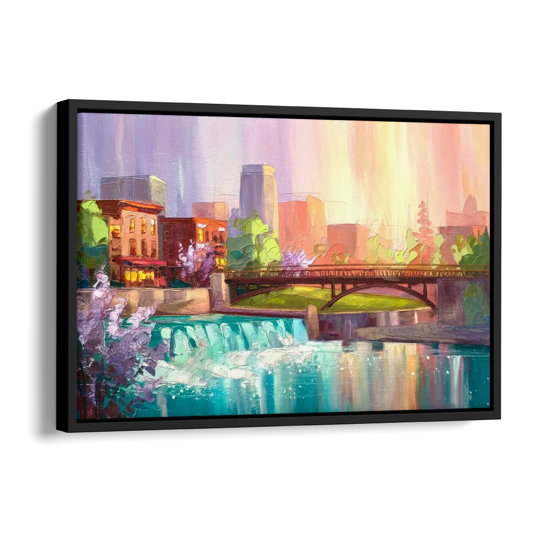 Spokane Downtown Charm Side - Black Canvas Wall Art