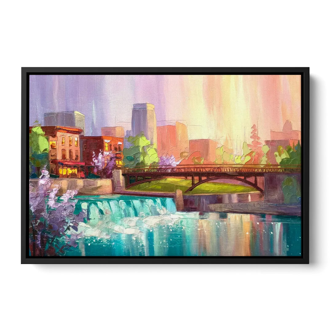 Spokane Downtown Charm Front - Black Canvas Wall Art