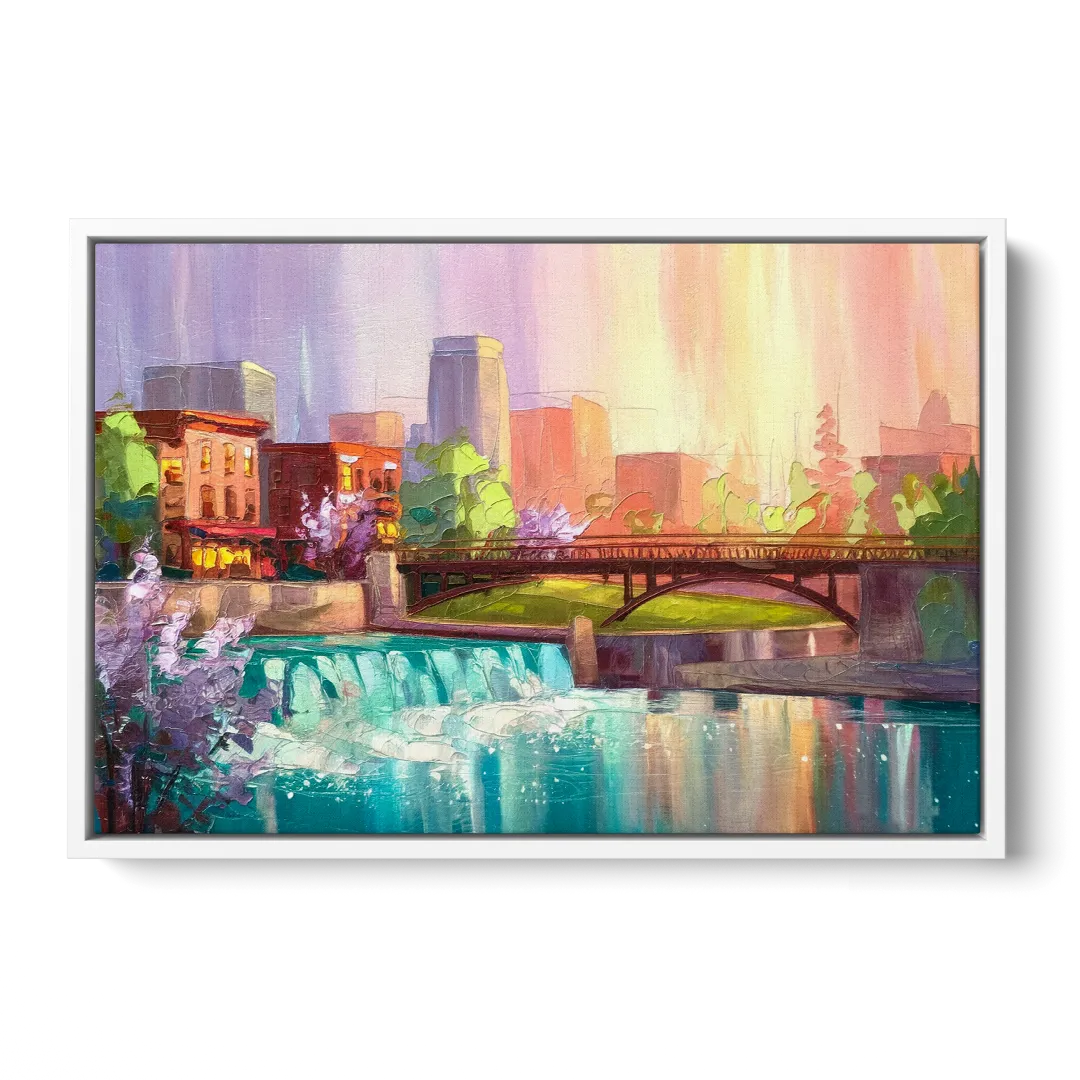 Spokane Downtown Charm Front - White Canvas Wall Art