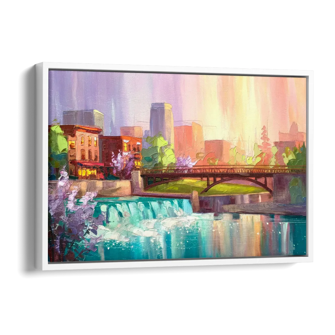 Spokane Downtown Charm Side - White Canvas Wall Art
