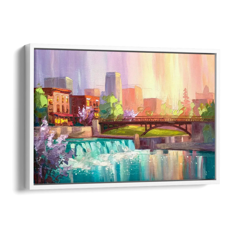 Spokane Downtown Charm Side - White Canvas Wall Art