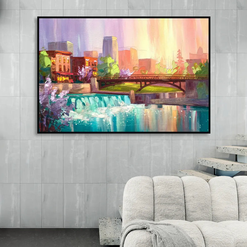Spokane Downtown Charm Living Room - Black Canvas Wall Art