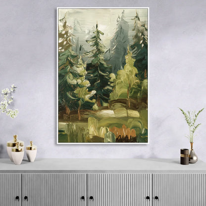 Spokane Evergreen Forests Sitting Room - White Canvas Wall Art