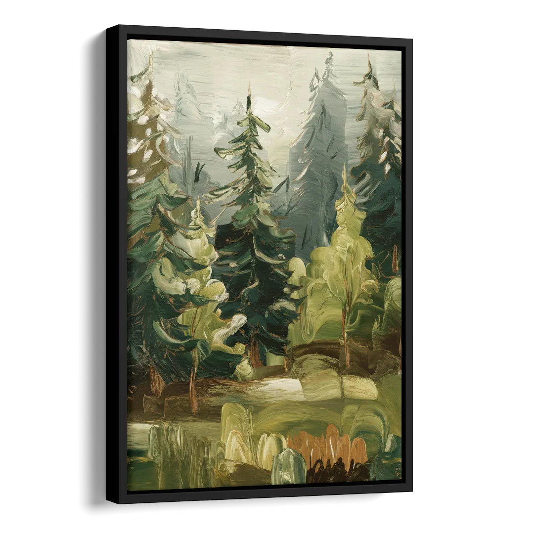 Spokane Evergreen Forests Side - Black Canvas Wall Art