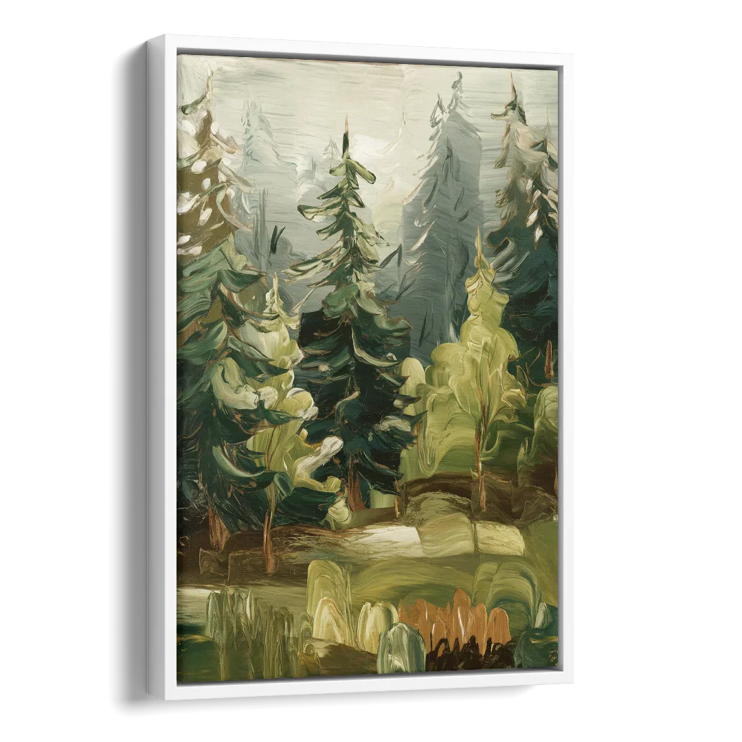 Spokane Evergreen Forests Side - White Canvas Wall Art