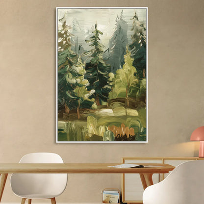 Spokane Evergreen Forests Living Room - White Canvas Wall Art