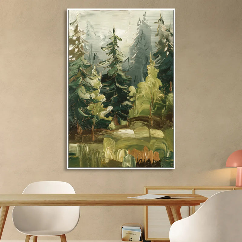 Spokane Evergreen Forests Living Room - White Canvas Wall Art
