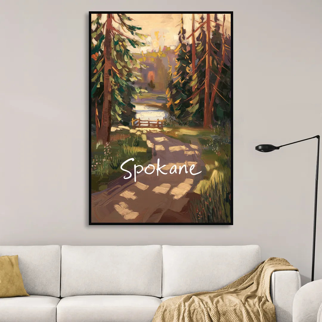 Spokane Nature Trails Sitting Room - Black Canvas Wall Art