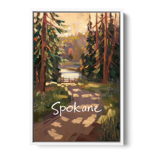 Spokane Nature Trails - White Framed Canvas Wall Art - Front
