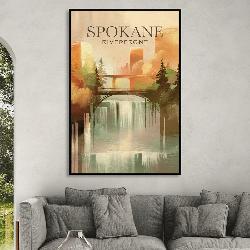Spokane Riverfront Views Sitting Room - Black Canvas Wall Art