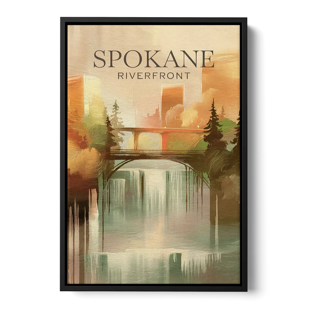 Spokane Riverfront Views Front - Black Canvas Wall Art