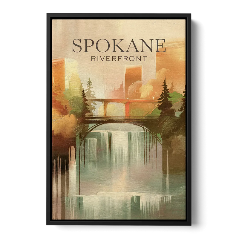 Spokane Riverfront Views Front - Black Canvas Wall Art