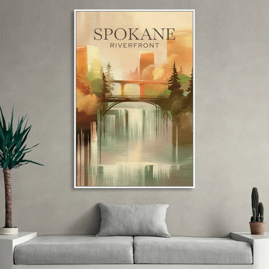 Spokane Riverfront Views Living Room - White Canvas Wall Art