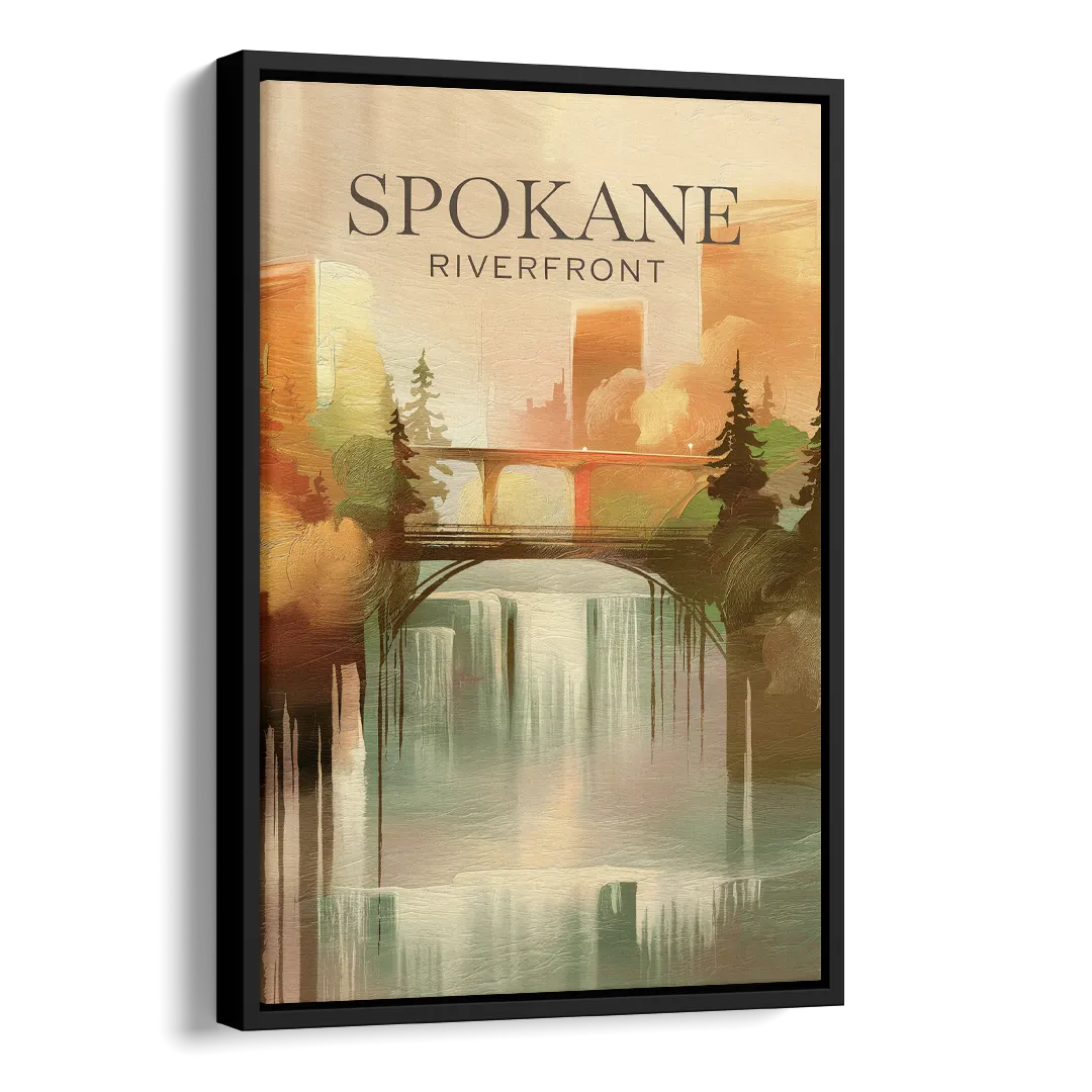 Spokane Riverfront Views Side - Black Canvas Wall Art
