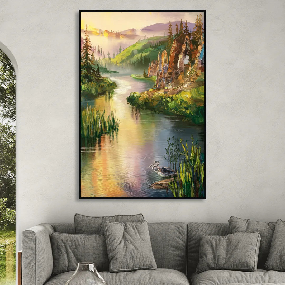 Spokane Scenic River Living Room - Black Canvas Wall Art