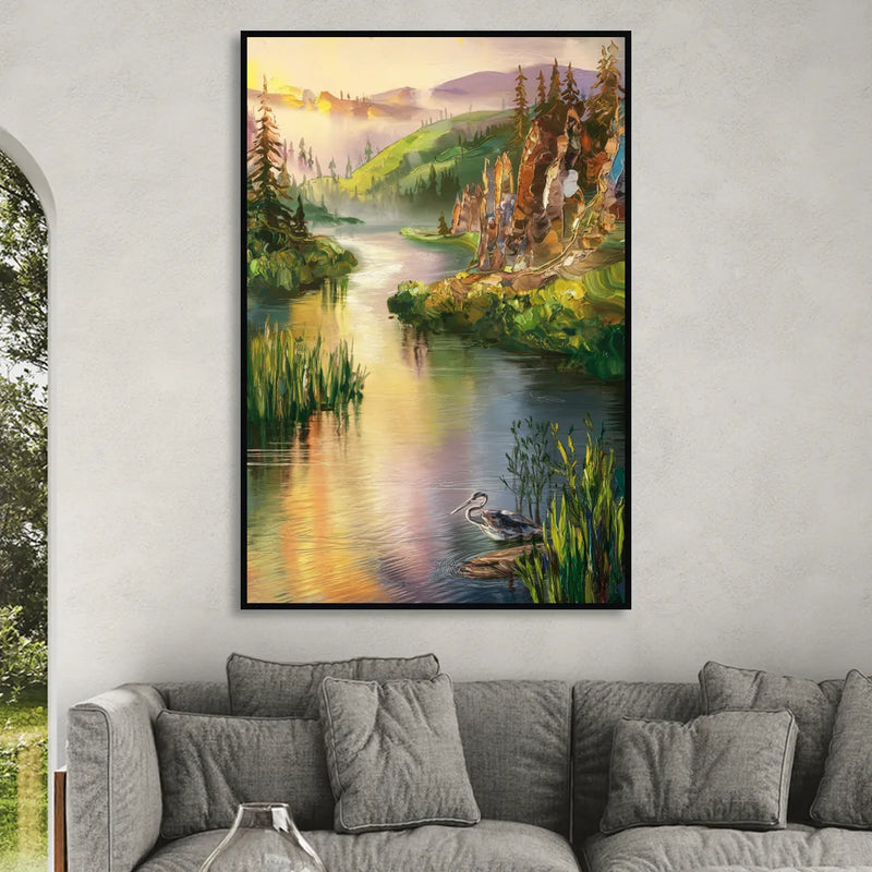 Spokane Scenic River Living Room - Black Canvas Wall Art