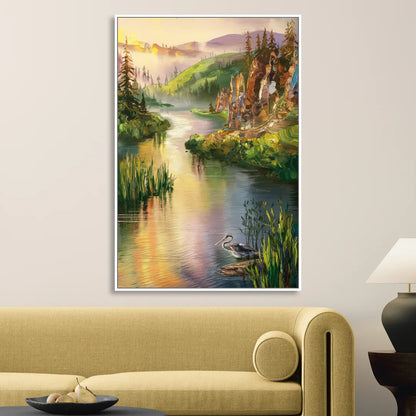 Spokane Scenic River Living Room - White Canvas Wall Art