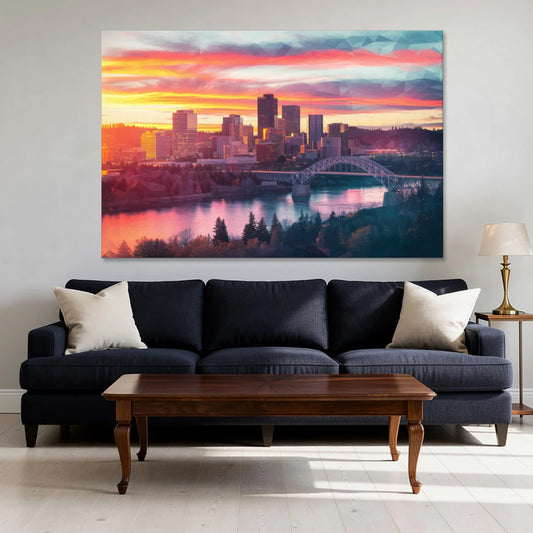 Spokane Skyline Sunset - Canvas Wall Art - Sofa - 60x40