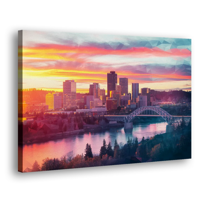 Spokane Skyline Sunset Side - Canvas Wall Art