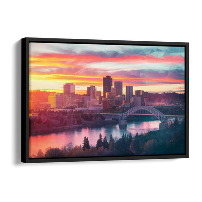 Spokane Skyline Sunset Side - Black Canvas Wall Art