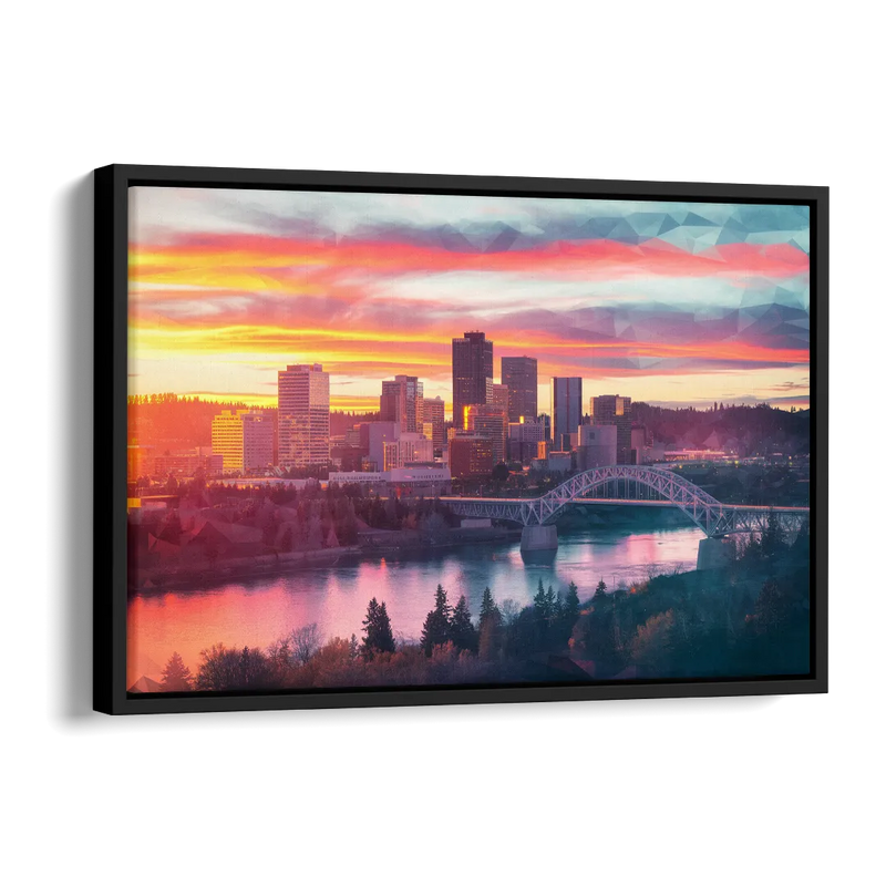 Spokane Skyline Sunset Side - Black Canvas Wall Art