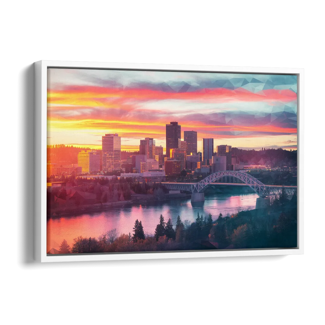 Spokane Skyline Sunset Side - White Canvas Wall Art