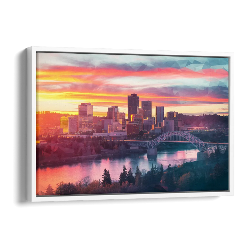 Spokane Skyline Sunset Side - White Canvas Wall Art