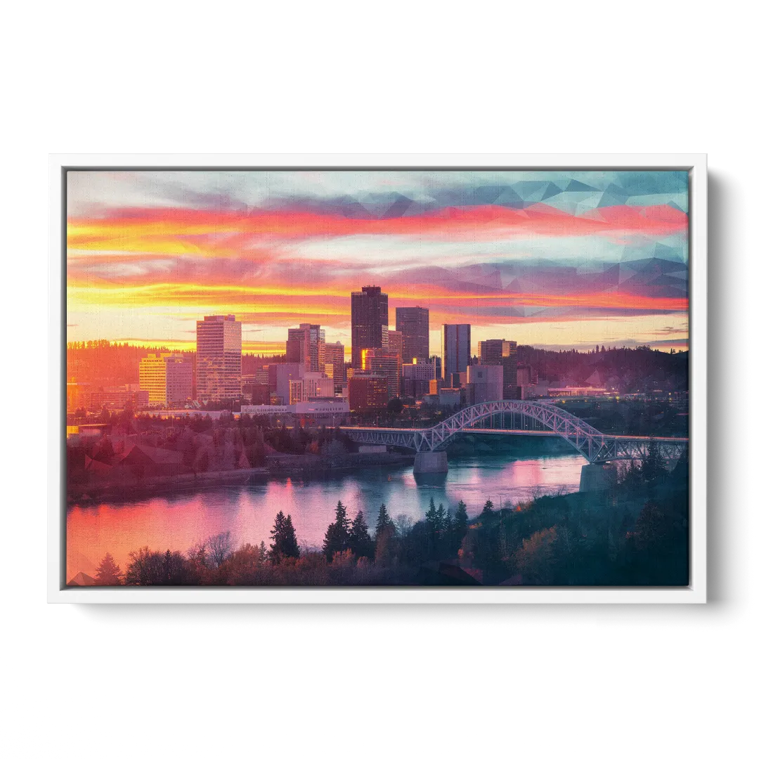 Spokane Skyline Sunset Front - White Canvas Wall Art