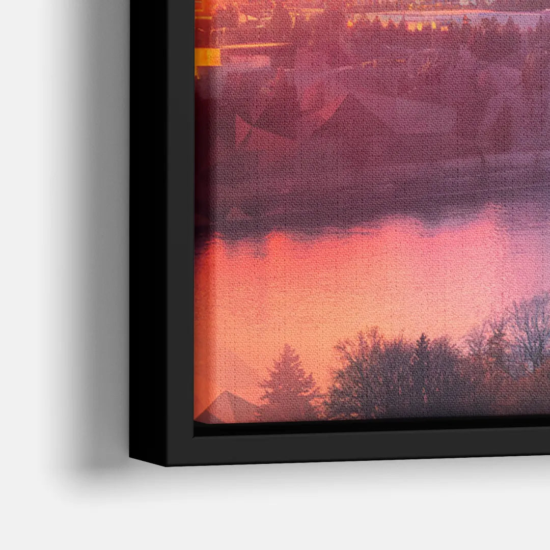 Spokane Skyline Sunset - Close-Up Black Frame Canvas
