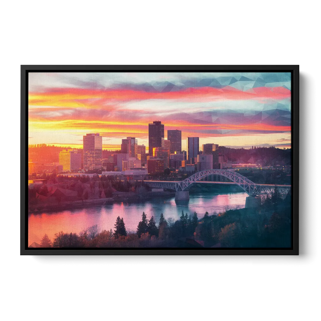 Spokane Skyline Sunset Front - Black Canvas Wall Art