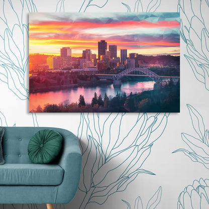 Spokane Skyline Sunset Sitting Room - Canvas Wall Art