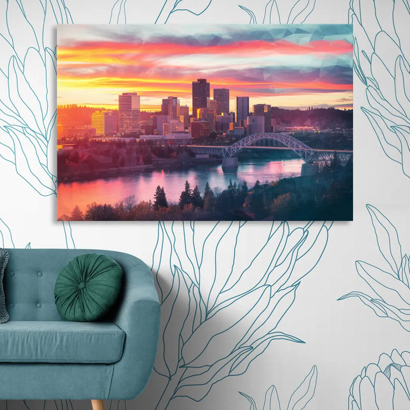 Spokane Skyline Sunset Sitting Room - Canvas Wall Art