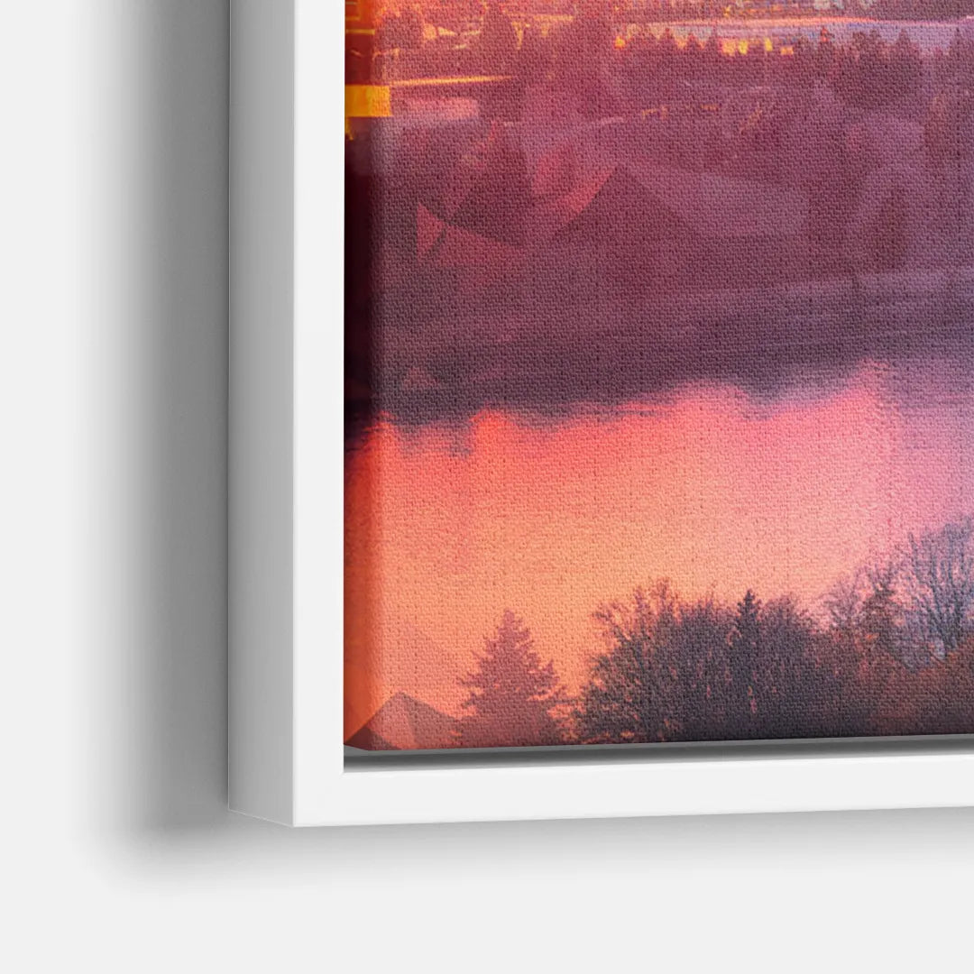 Spokane Skyline Sunset - Close-Up White Frame Canvas