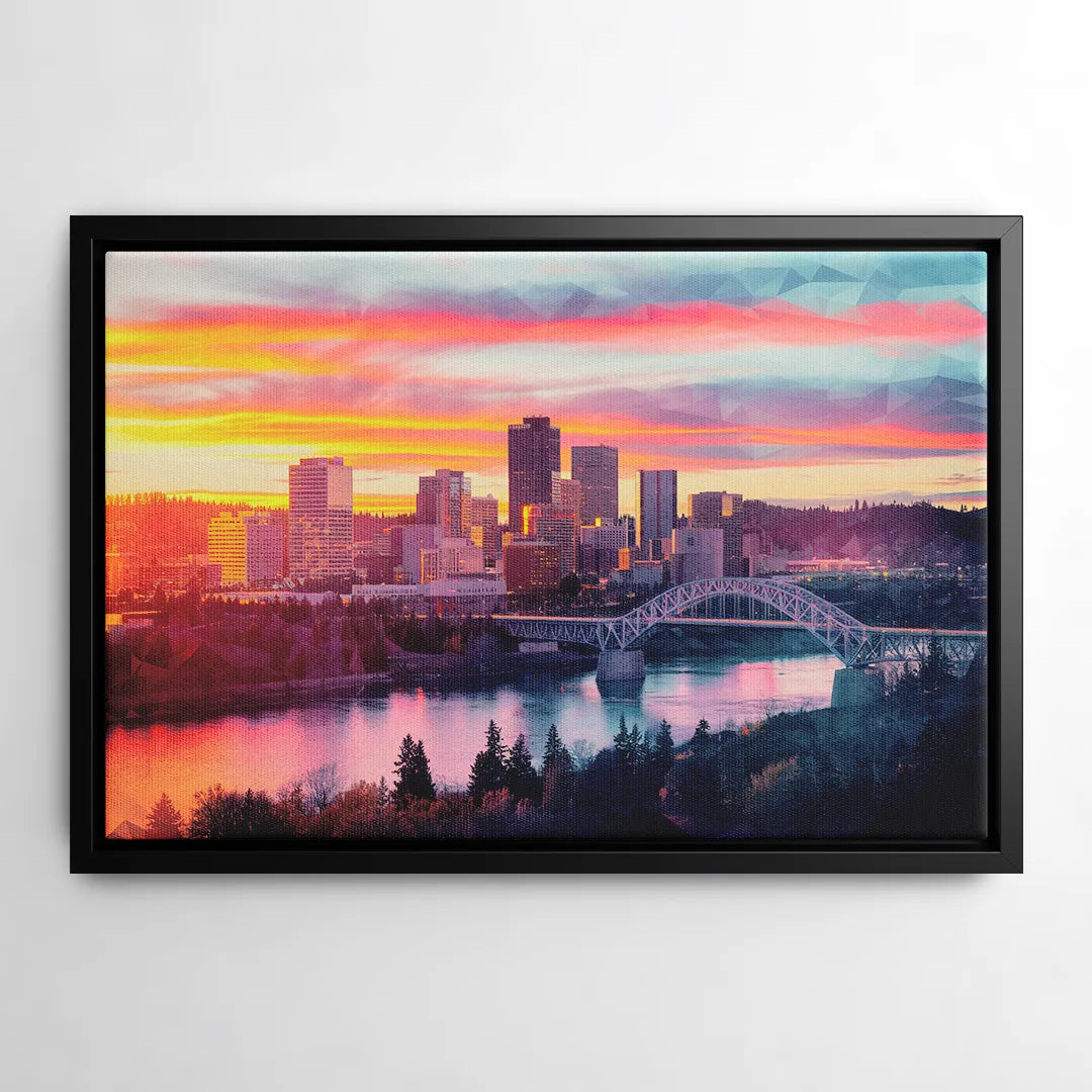 Spokane Skyline Sunset - Black Frame Canvas