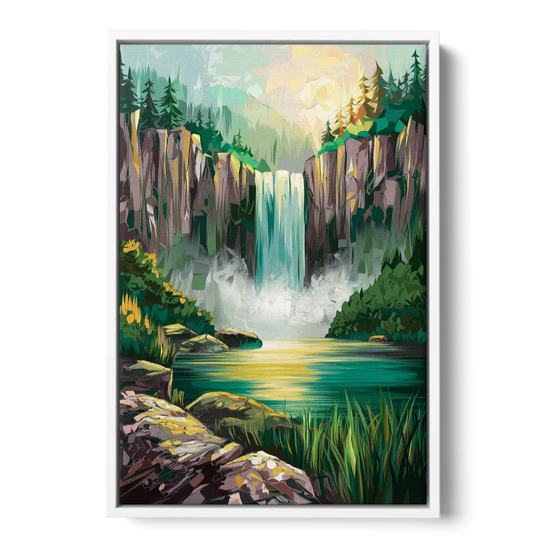 Spokane Waterfalls Scene Front - White Canvas Wall Art