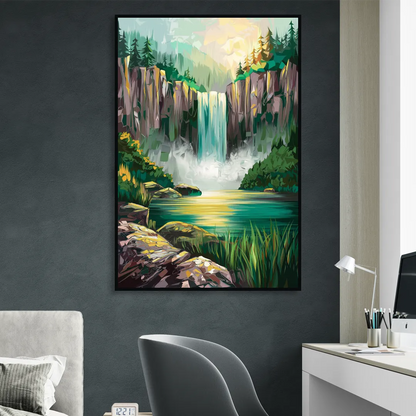 Spokane Waterfalls Scene Living Room - Black Canvas Wall Art
