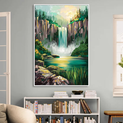 Spokane Waterfalls Scene Sitting Room - White Canvas Wall Art