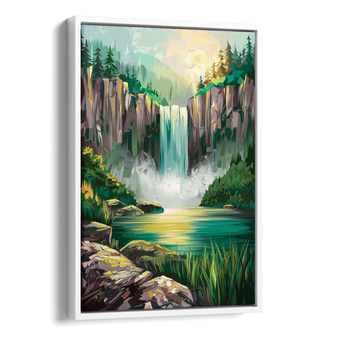 Spokane Waterfalls Scene Side - White Canvas Wall Art