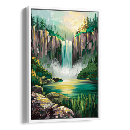 Spokane Waterfalls Scene Side - White Canvas Wall Art