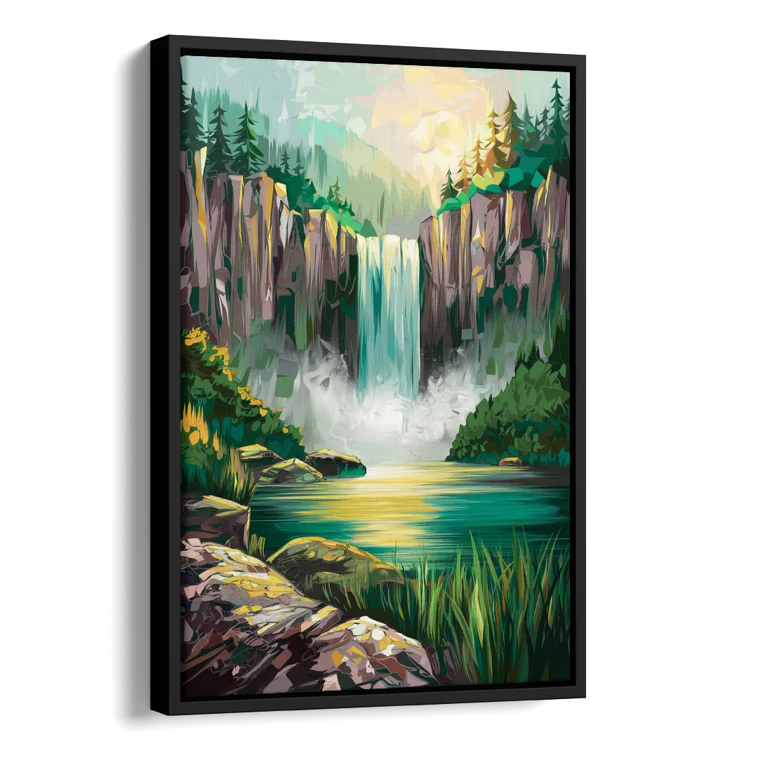 Spokane Waterfalls Scene Side - Black Canvas Wall Art