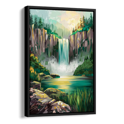 Spokane Waterfalls Scene Side - Black Canvas Wall Art
